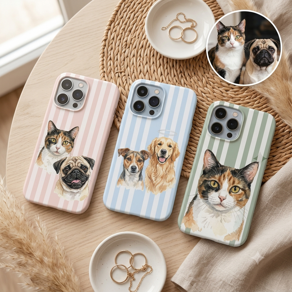 Custom Pet Striped Phone Case Using Pet Photo