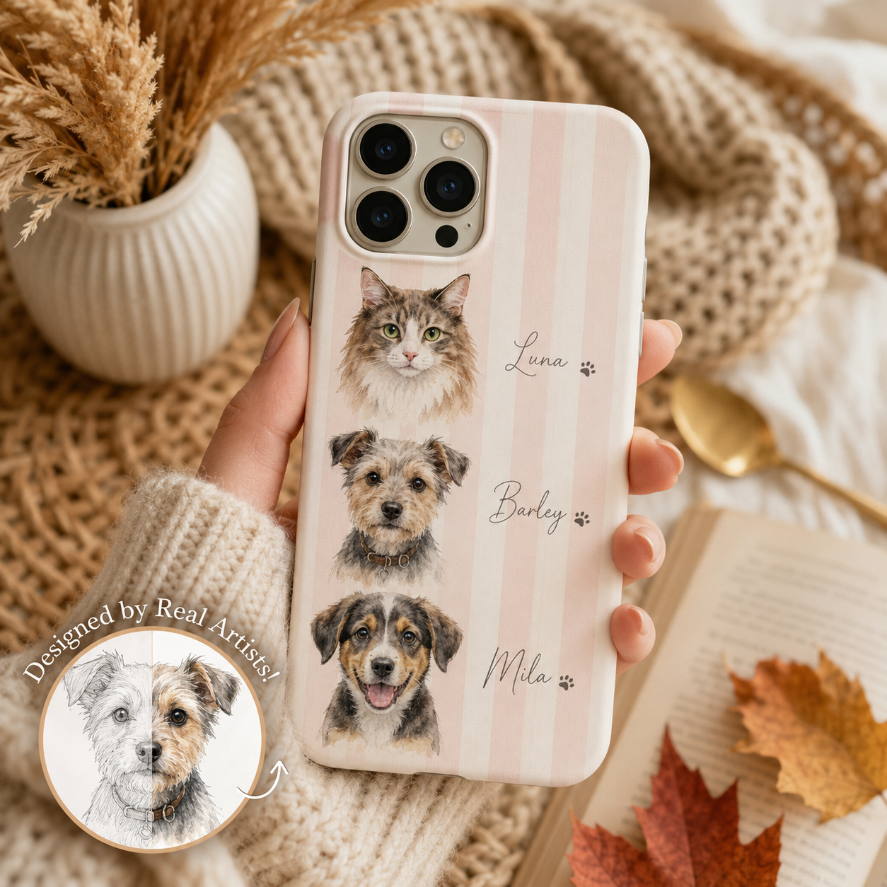 Custom Pet Striped Phone Case Using Pet Photo